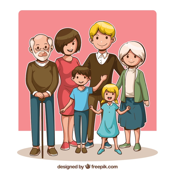 Vetor grátis grande família feliz com estilo desenhado de mão