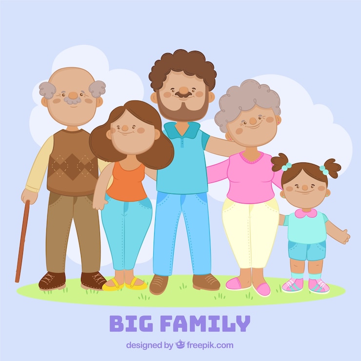 Vetor grátis grande família feliz com estilo desenhado de mão