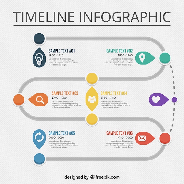 Grande infográfico linha do tempo com ícones brancos