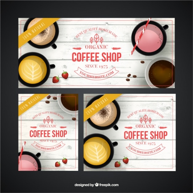 Vetor grátis grandes banners coffee shop