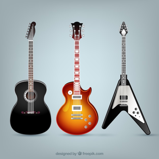 Grandes guitarras elétricas em design realista