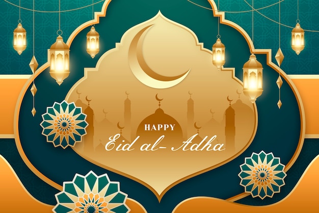 Grandient eid al-adha fundo com lanternas