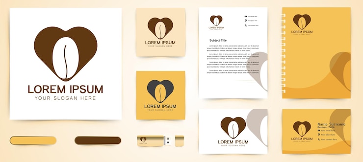 Vetor grátis grão de café, café de amor logo e modelo de marca de cartão de visita designs inspiração isolada em fundo branco