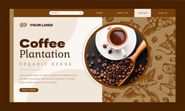 Gravando a página de destino da plantação de café