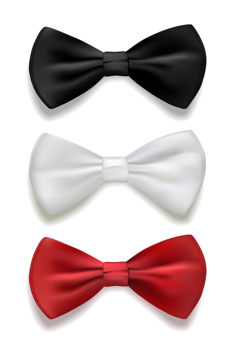 Vetor grátis gravata preta branca e vermelha definida cavalheiro elemento de moda de luxo formal de fantasia para cerimônia de casamento ou festa