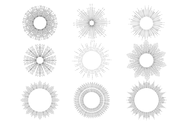 Gravura coleção sunburst desenhada à mão