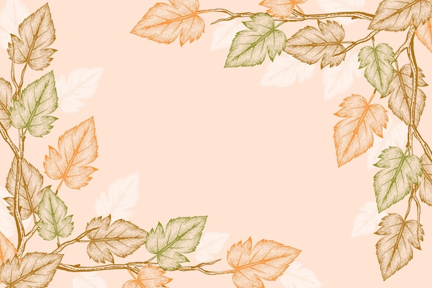 Gravura de fundo de folhas de outono desenhadas à mão