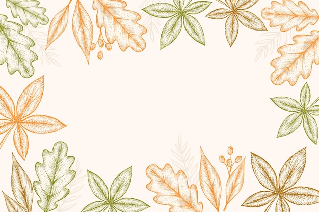 Gravura de fundo de folhas de outono desenhadas à mão