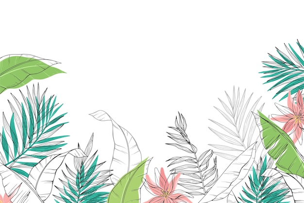 Gravura de fundo de folhas tropicais desenhadas à mão