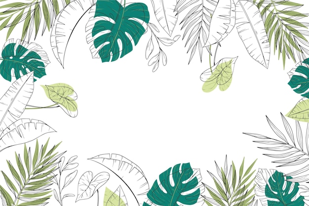Gravura de fundo de folhas tropicais desenhadas à mão