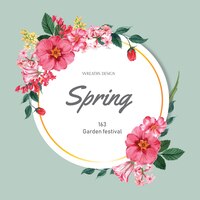 Vetor grátis grinalda de primavera quadro flores frescas, cartão de decoração com jardim colorido floral, casamento, convite