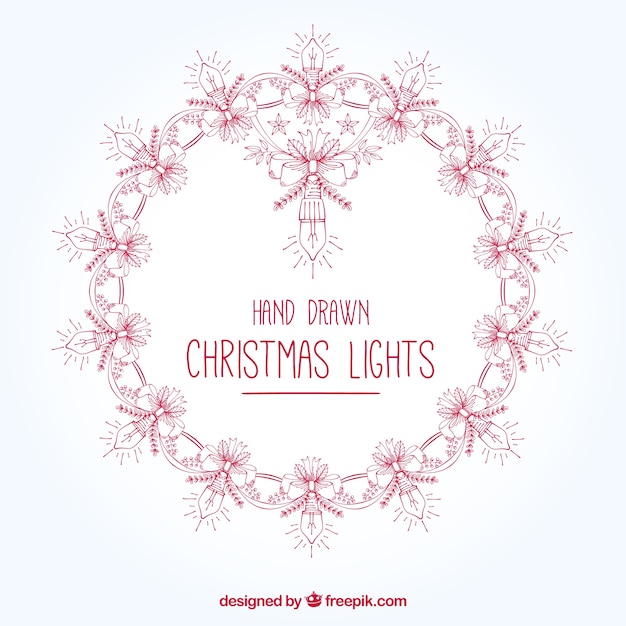 Grinalda desenhada à mão com luzes de natal e arcos