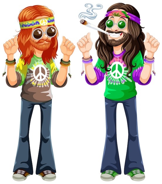 Vetor grátis groovy hippie friends ilustração vetorial