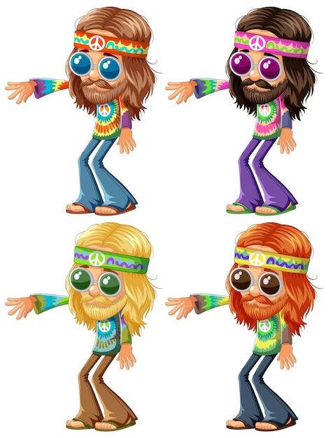 Vetor grátis groovy hippie personagens conjunto vetorial