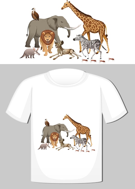 Grupo de animais selvagens desenhando para camiseta