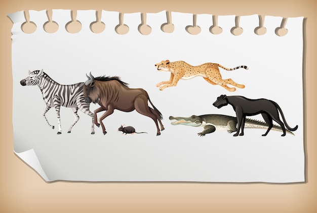 Grupo de animal africano selvagem no papel