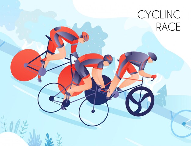 Grupo de ciclistas em esportes brilhantes usam durante a corrida de bicicleta na natureza