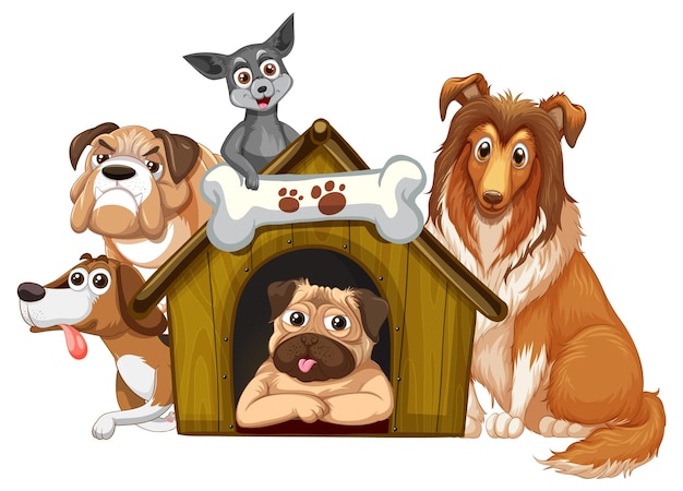 Grupo de desenhos animados de cães domésticos