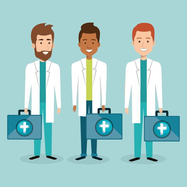 Vetor grátis grupo de equipe médica com caracteres do kit