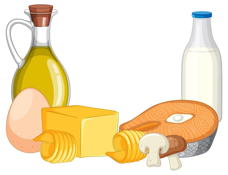 Vetor grátis grupo de géneros alimentícios que contêm vitamina d essencial