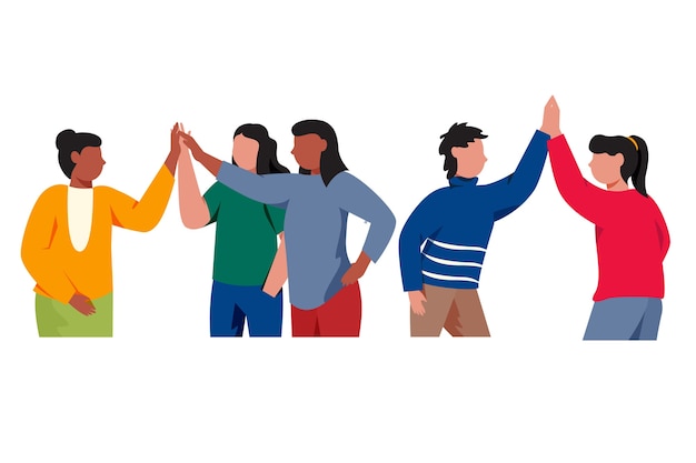 Grupo de jovens dando cinco ilustrado