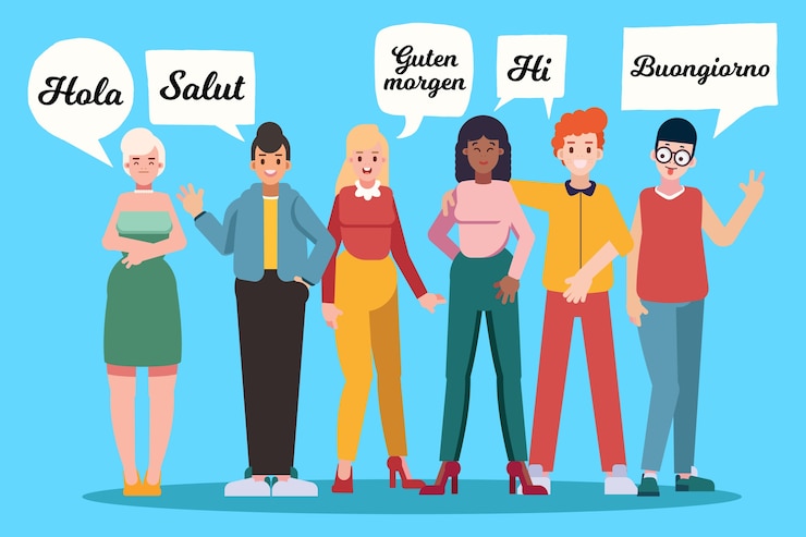 Vetor grátis grupo de jovens falando em diferentes idiomas