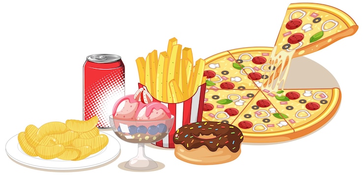 Vetor grátis grupo de junk food e doce isolado no branco