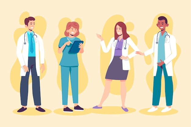 Grupo de médicos e enfermeiras planos orgânicos