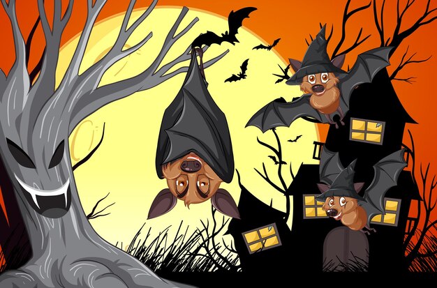 Grupo de morcegos no tema de halloween