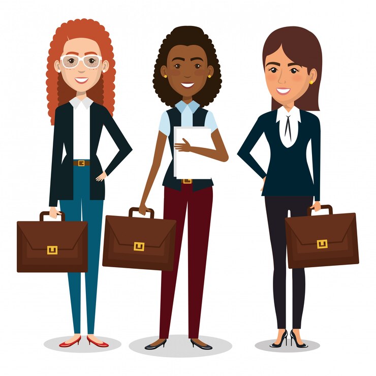 Vetor grátis grupo de mulheres de negócios com ilustração de trabalho em equipe portfólio