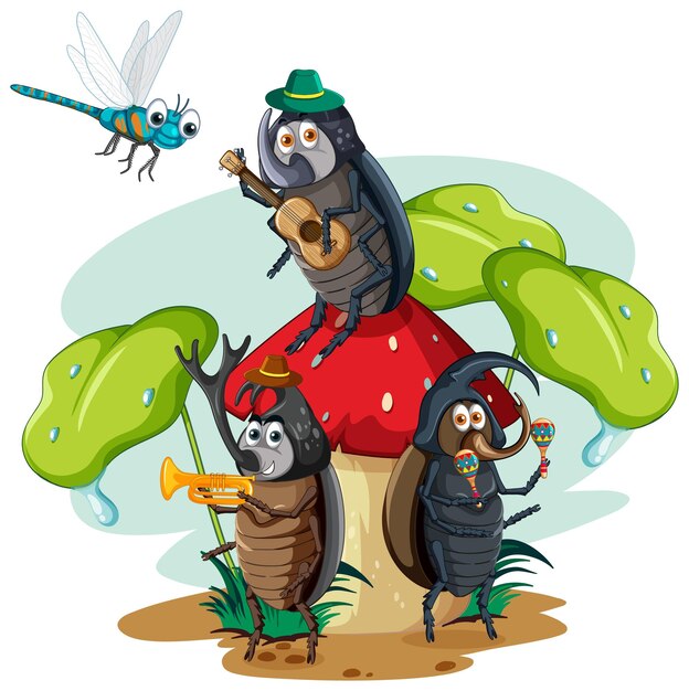 Grupo de personagem de desenho animado de besouros