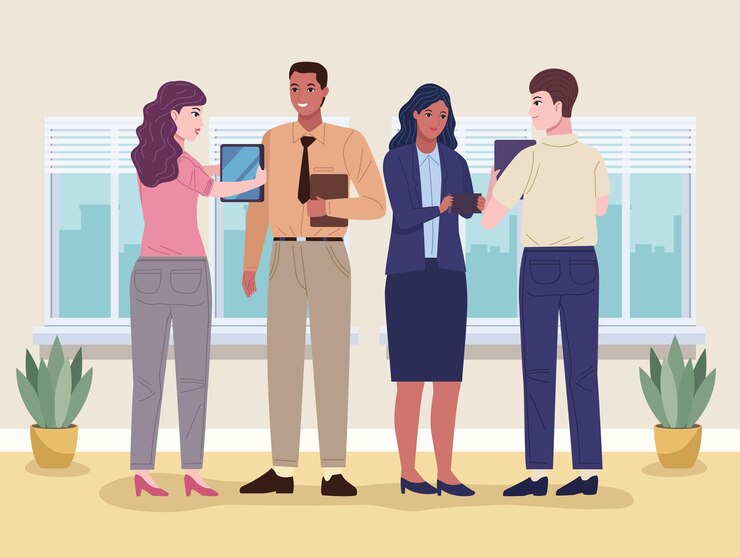 Vetor grátis grupo de personagens de trabalho de quatro pessoas