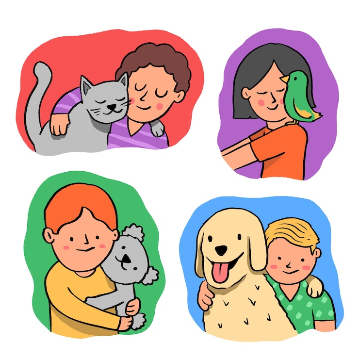 Vetor grátis grupo de pessoas com diferentes animais de estimação