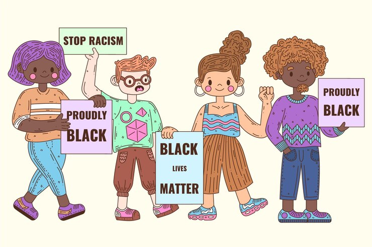 Vetor grátis grupo de pessoas que protestam contra o racismo com cartazes