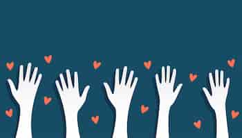 Vetor grátis grupo de voluntários de papel cortado levantando a mão com o vetor do coração do amor