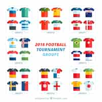 Vetor grátis grupos de campeonato do mundo de futebol com bandeiras diferentes