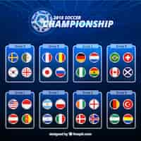 Vetor grátis grupos de campeonato do mundo de futebol com bandeiras diferentes