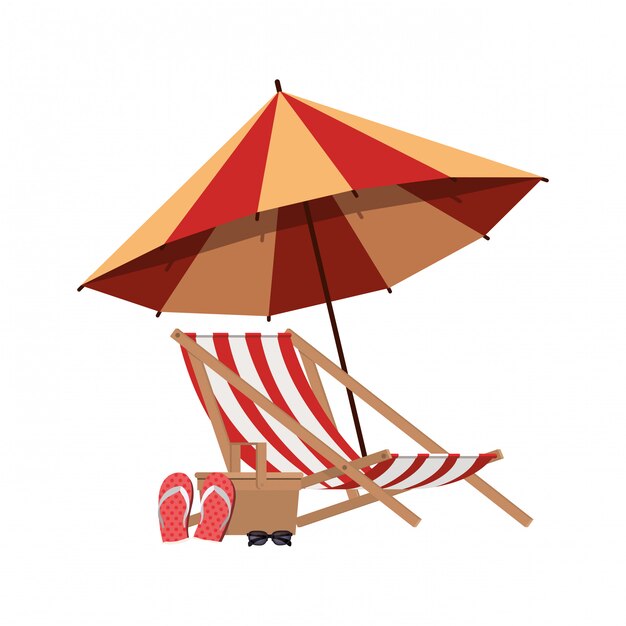 Guarda-chuva listrada com cadeira de praia em branco