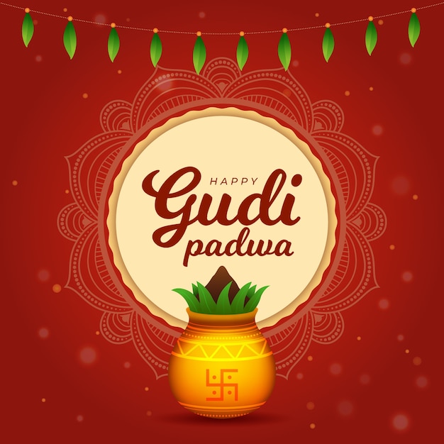 Gudi padwa com planta e vaso