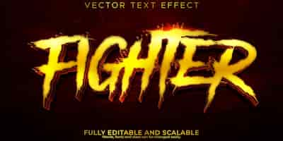Vetor grátis guerreiro editável de efeito de texto de lutador e estilo de texto do jogo