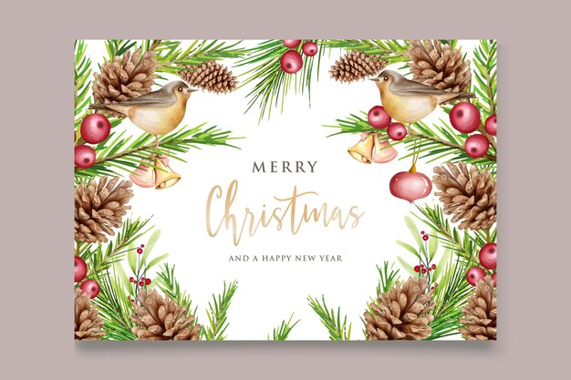 Guirlanda de Natal em aquarela elegante com flores vermelhas e enfeites