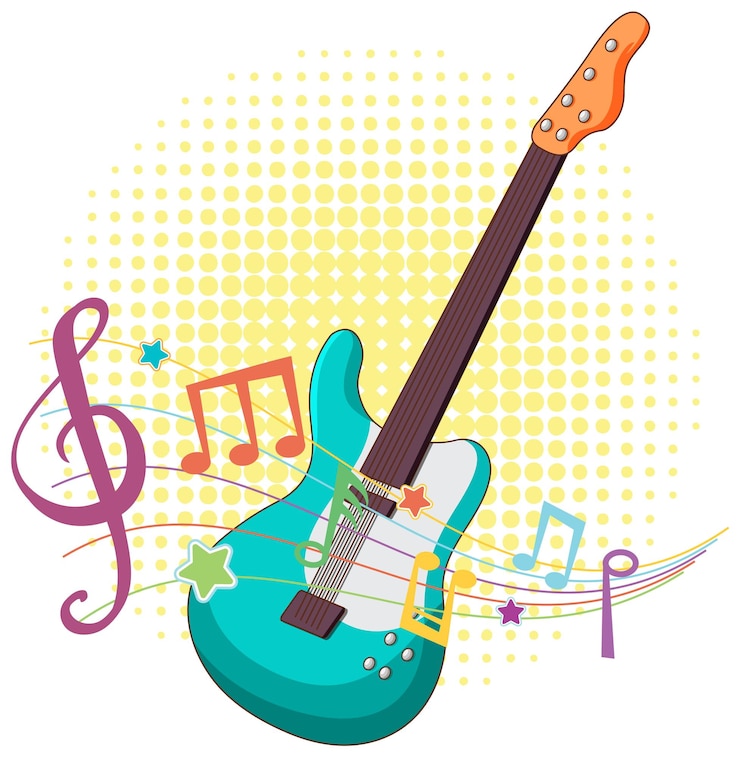 Vetor grátis guitarra vibrante e notas musicais