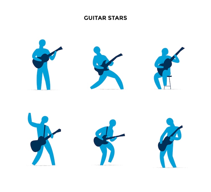 Vetor grátis guitarrista posturas coleção