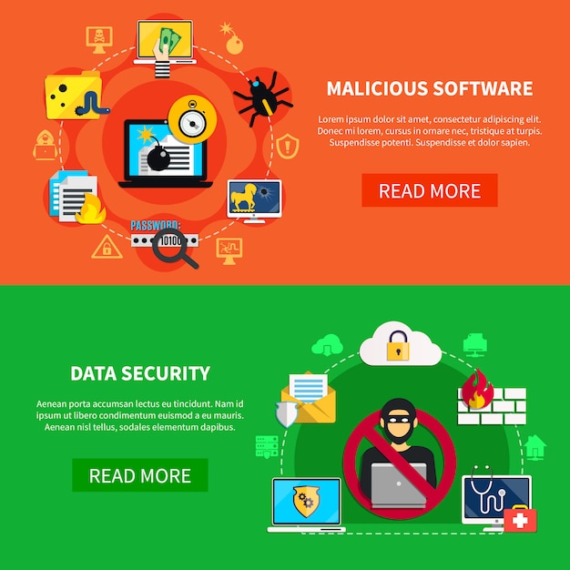 Vetor grátis hacking banners horizontais planas