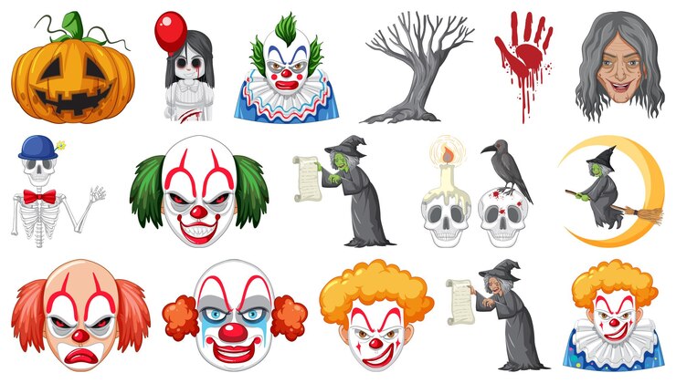 Vetor grátis halloween conjunto com monstros assustadores