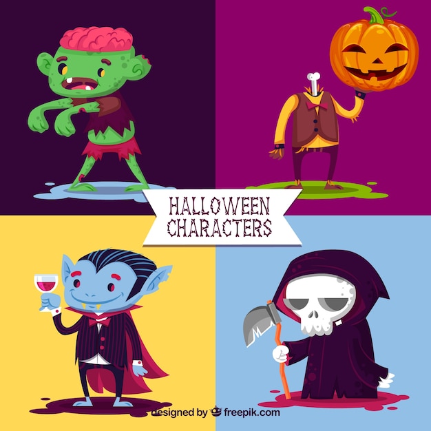 Vetor grátis halloween de personagens legais