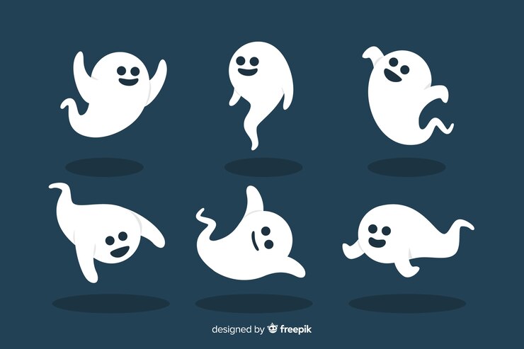 Vetor grátis halloween plana dançando coleção fantasma