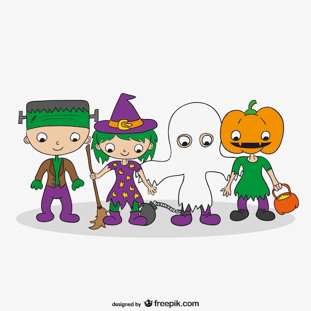 Vetor grátis halloween trajes dos desenhos animados