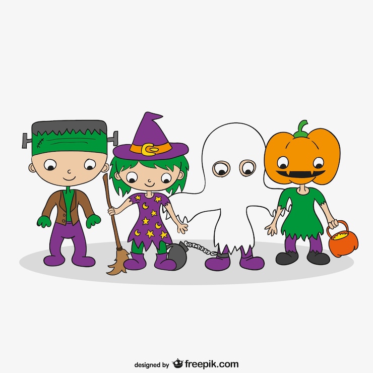 Vetor grátis halloween trajes dos desenhos animados