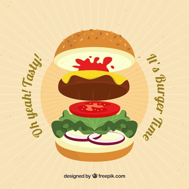 Vetor grátis hamburger fundo com ingredientes deliciosos